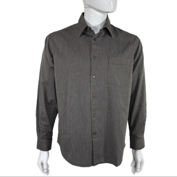 Perry Ellis Men’s Striped Long Sleeve Pocket Front Dress Shirt - Picture 1 of 9